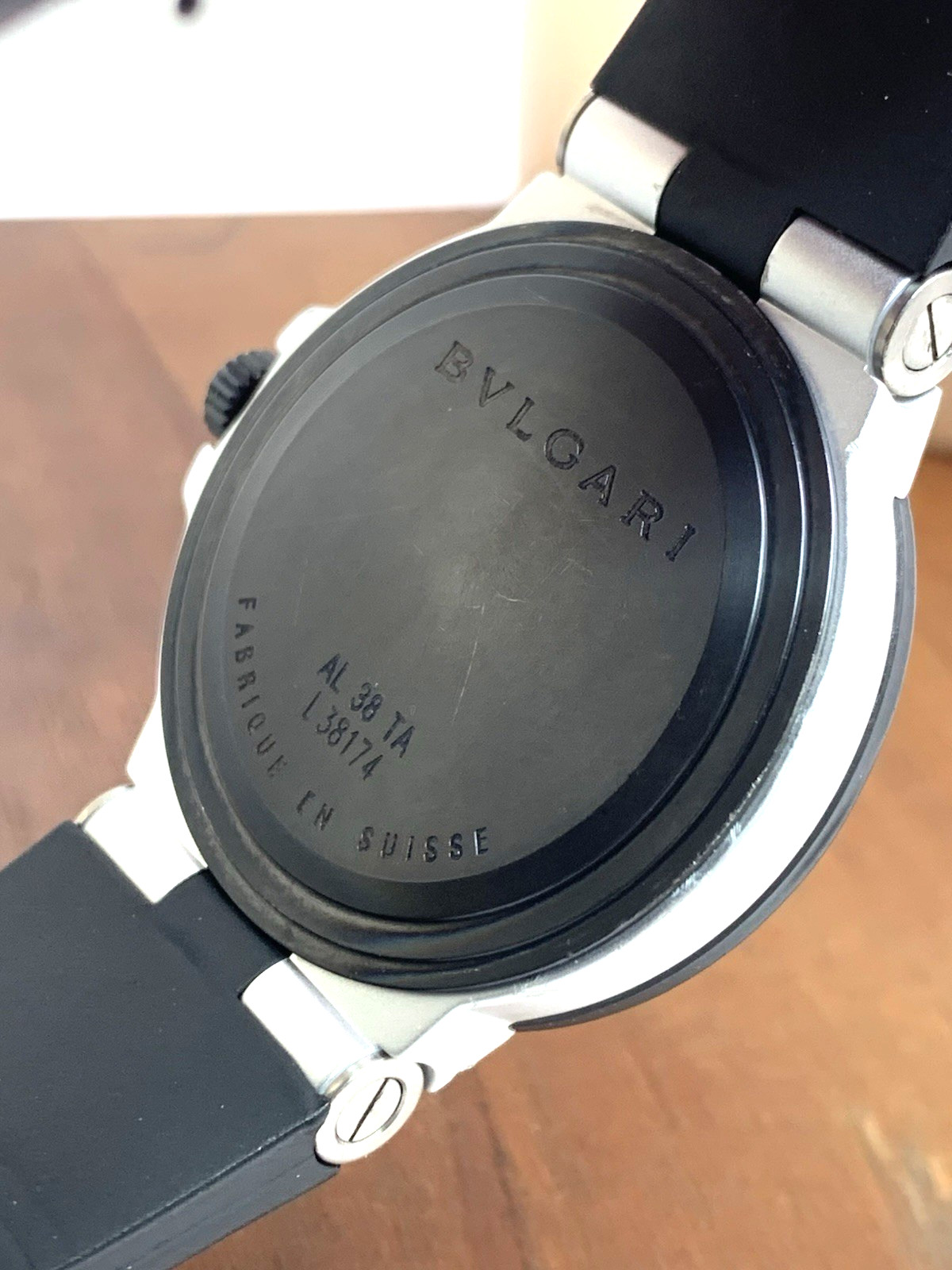 Bvlgari Men’s Watch AL38A Aluminum Swiss Automatic Silver Dial Black Rubber 38mm