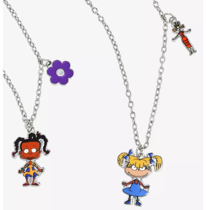 Nickelodeon Rugrats Angelica & Susie Best Friend BFF Silver-Tone Necklace Set