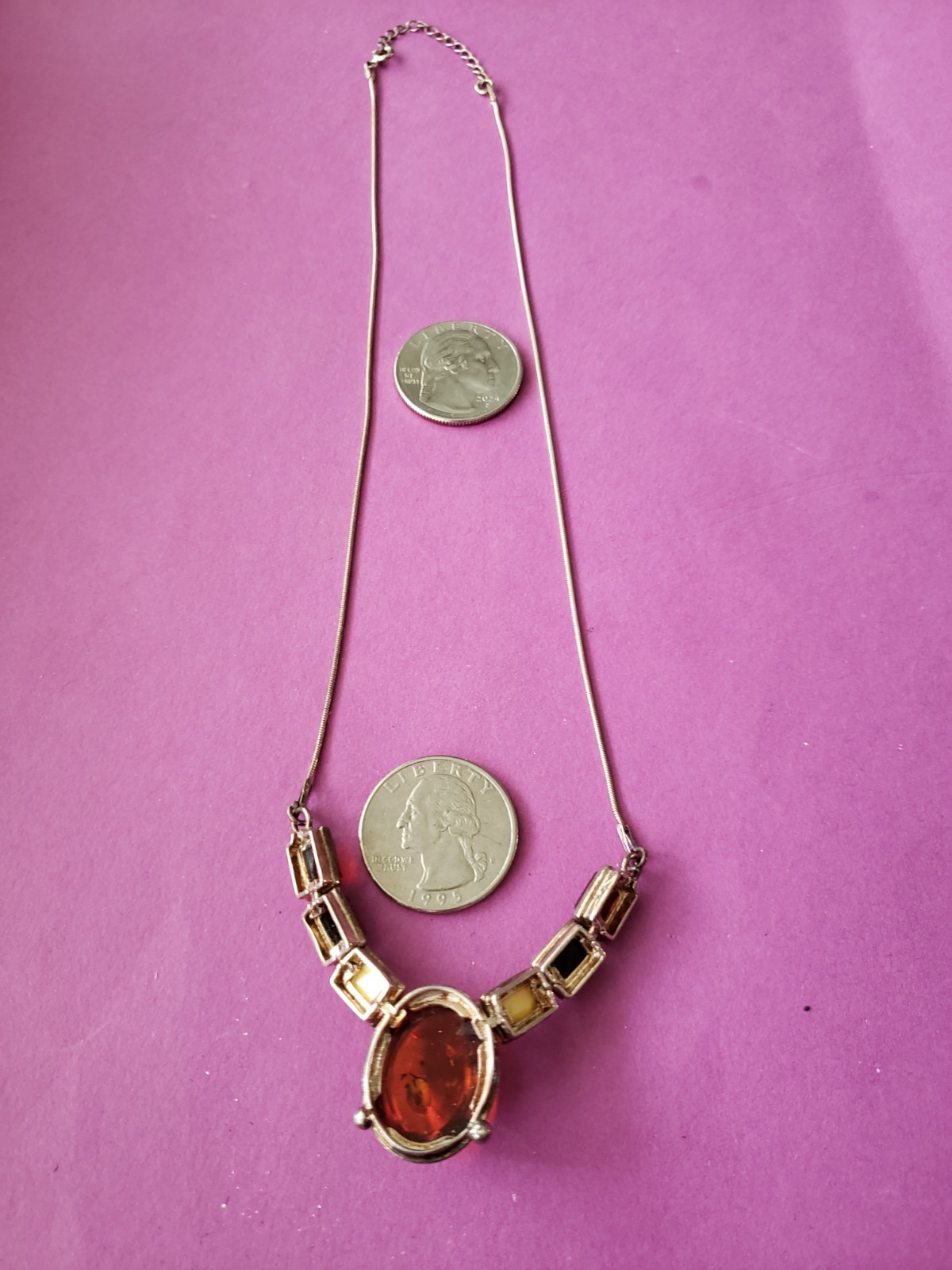 Vintage Baltic Amber Y Drop Necklace 925 Sterling Silver with other stones FAB!