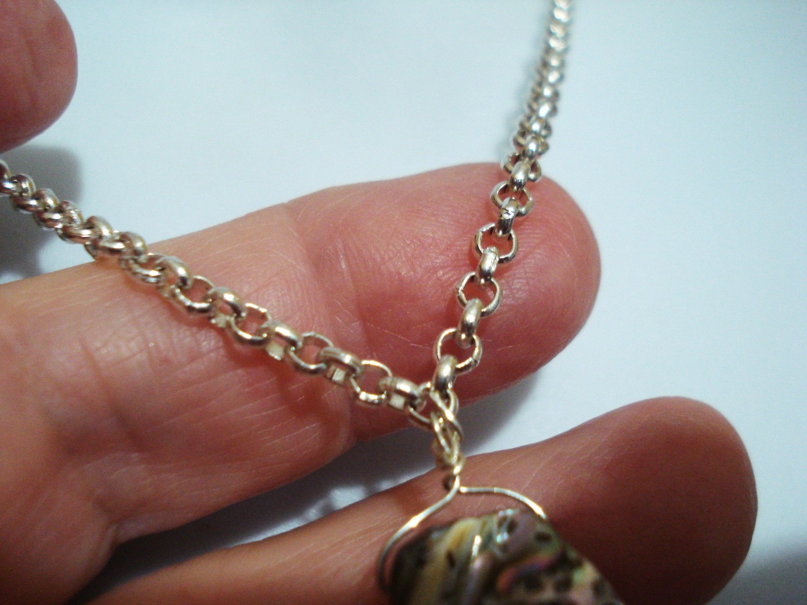 19 1/2″ Outershell Abalone Thick Triangular Pendant Lobster Clasp OOAK Necklace