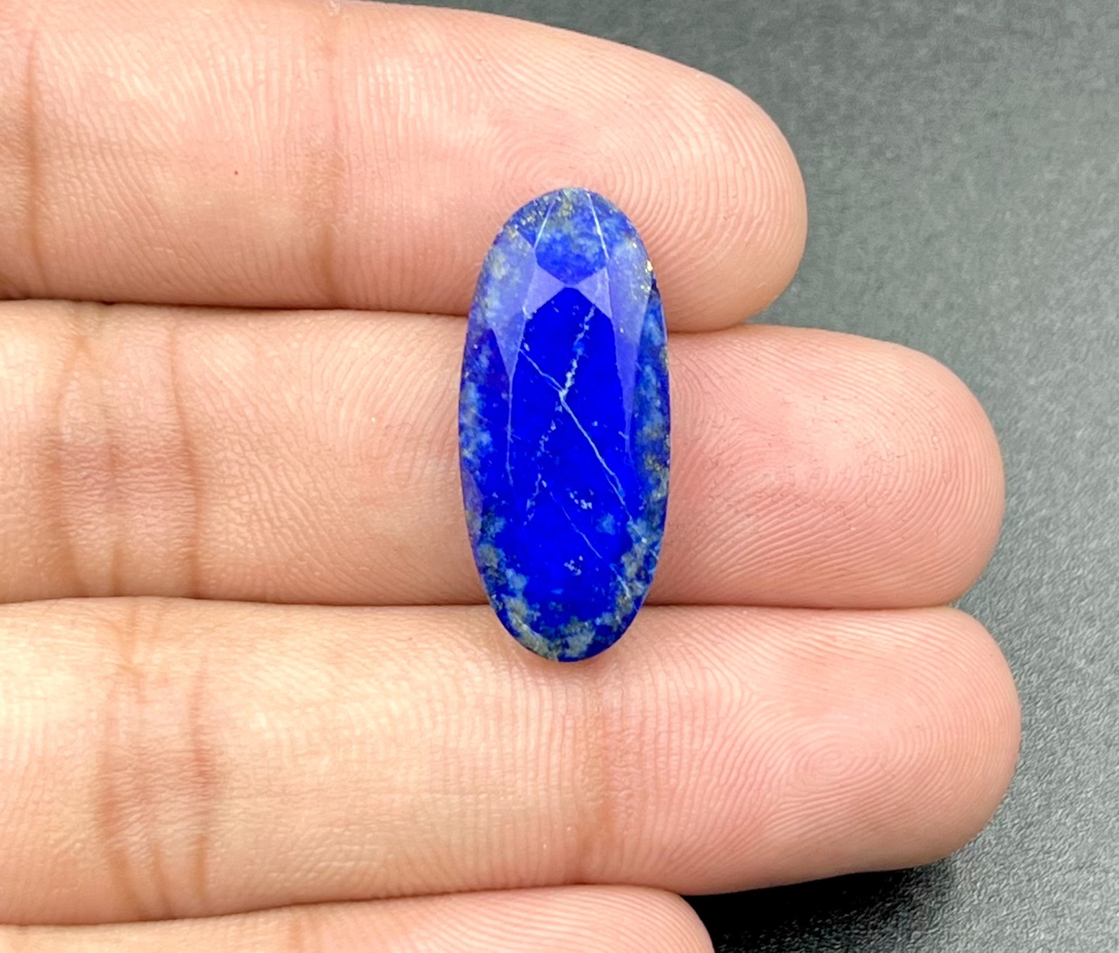 15 Ct 5x11x26 mm Natural Blue Lapis Lazuli Faceted Oval Cabochon Gemstone CG=24