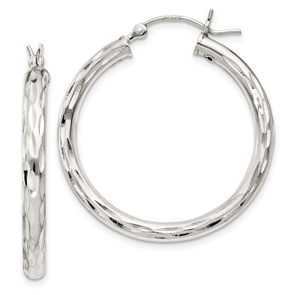 3mm, Satin Polished D/C Sterling Silver Hoops – 30mm (1 1/8 Inch)