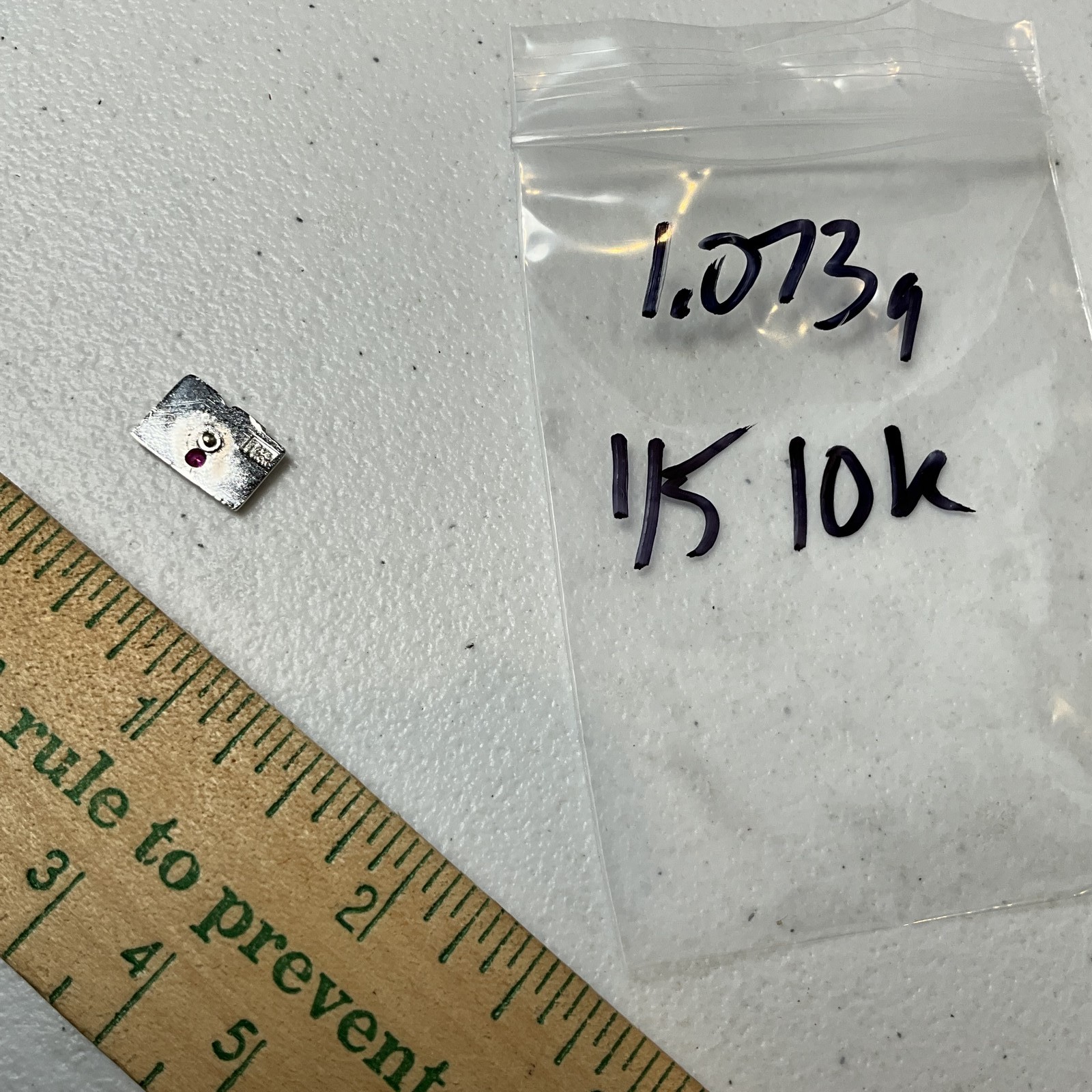 Two-Tone Rectangular Charm with Red Stone Accent 1/5 10K GF KMART K MART
