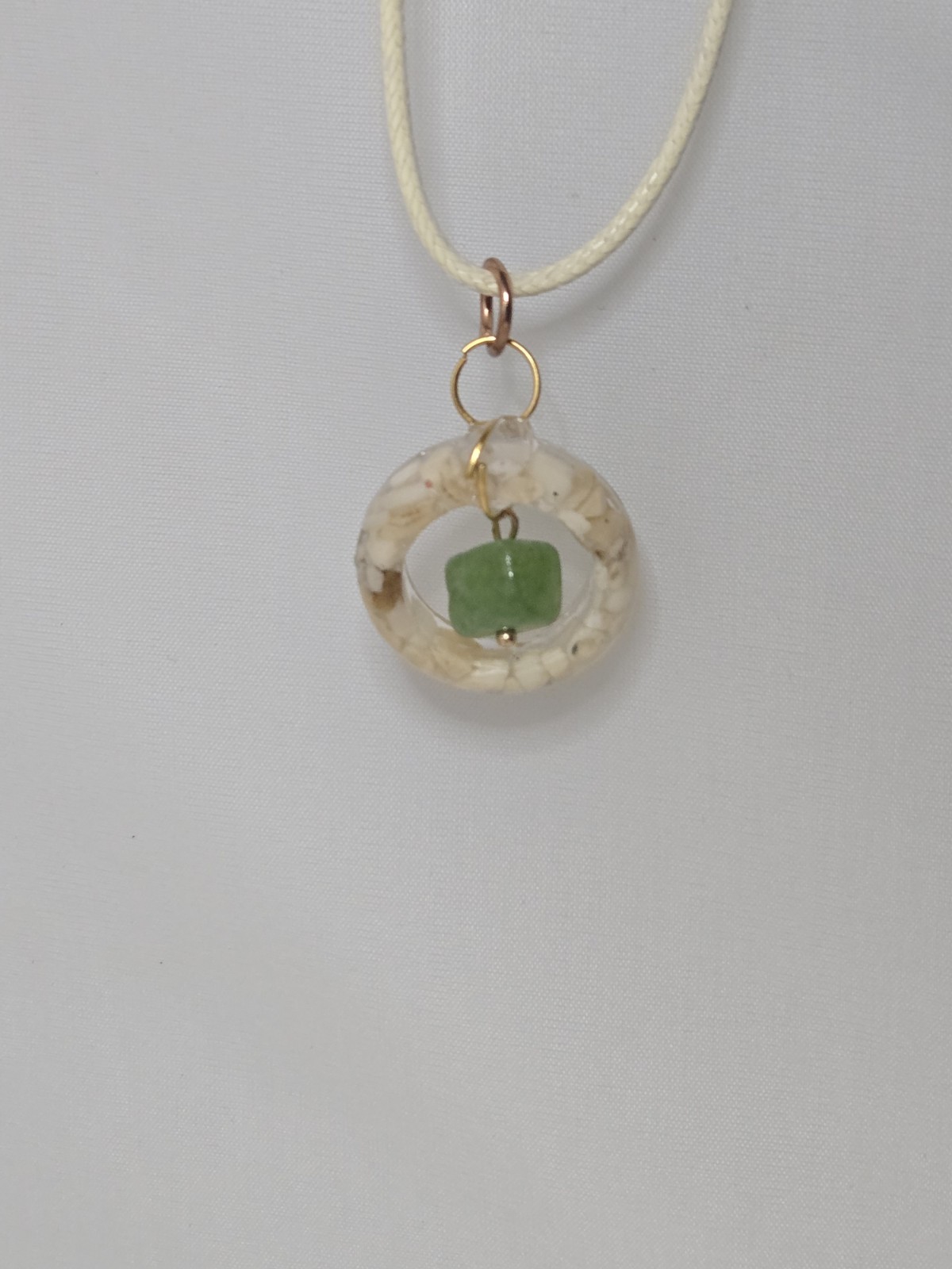 Handmade Raw Peridot & White Coral Resin Necklace August Birthstone Gemstone