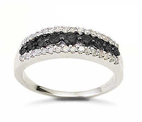 10K White Gold Black & White Diamond Band Ring Triple Row Diamond Band .50ct