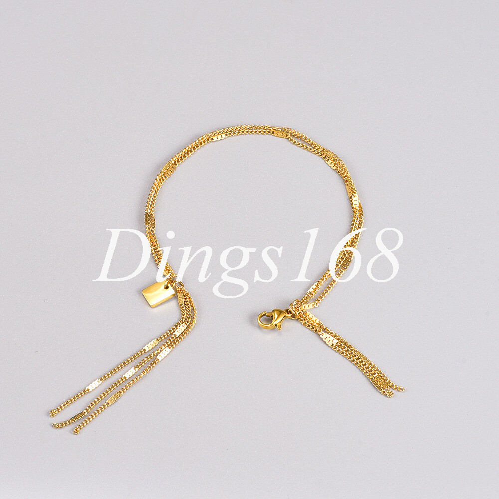 Ladies Genuine 18K Yellow Gold Filled 6.5 inch Three-Layer Fringe Chain Bracelet