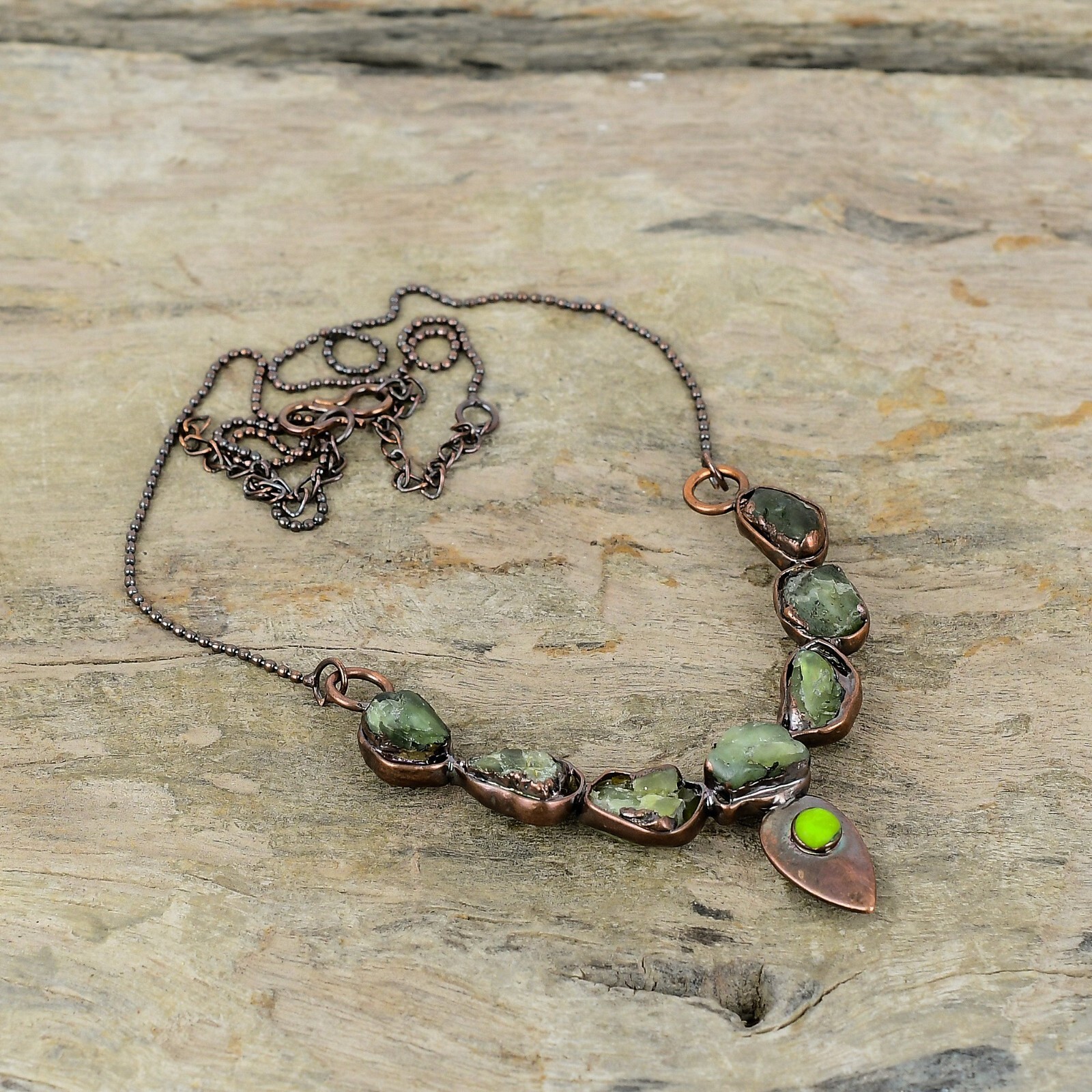 Green Tourmaline Rough Copper Love Gift Electroformed Adjustable Necklace 18.0″