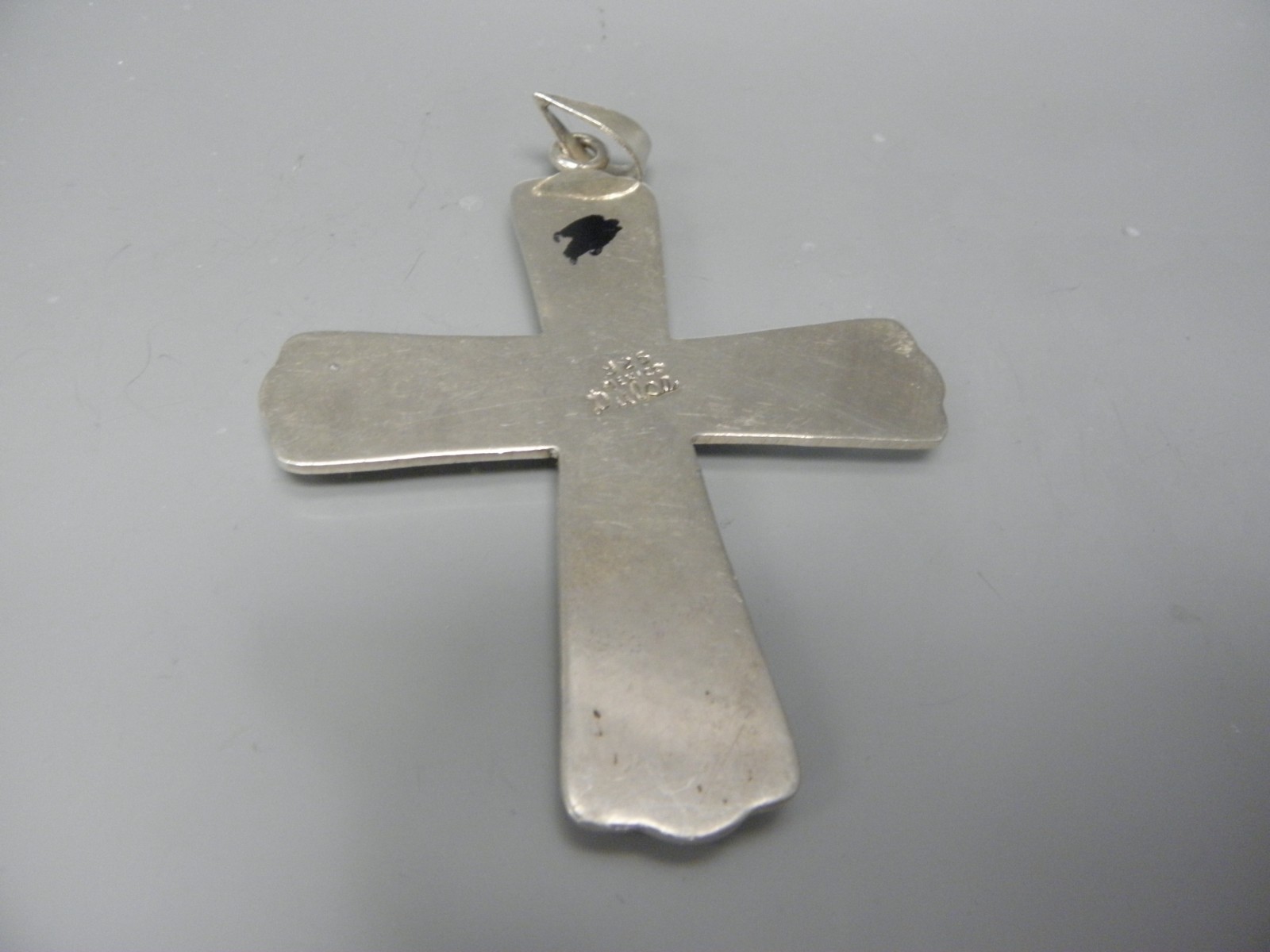 LARGE 3″ HEAVY 925 SILVER CROSS MEXICO MARKED 925 DLUCE