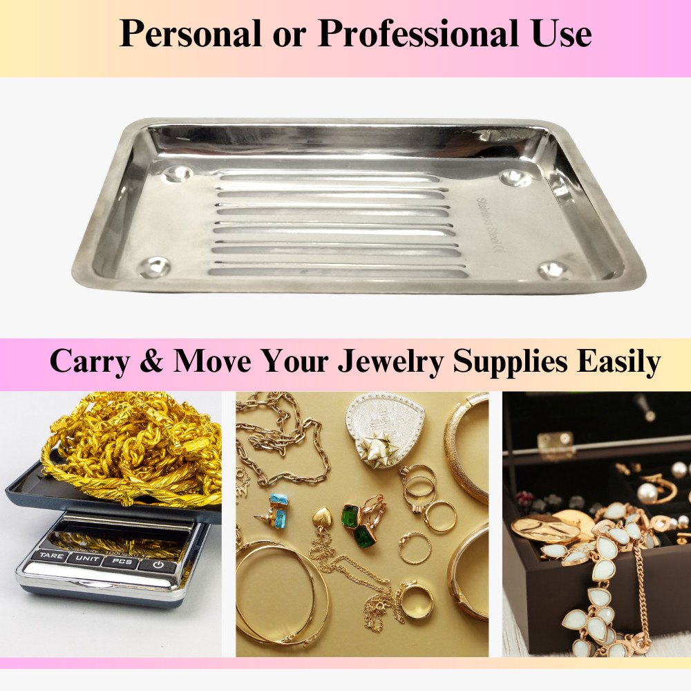Stainless Steel Jewelry Tray 8″Lx4.5″W for Organizing Rings Earrings Pendants