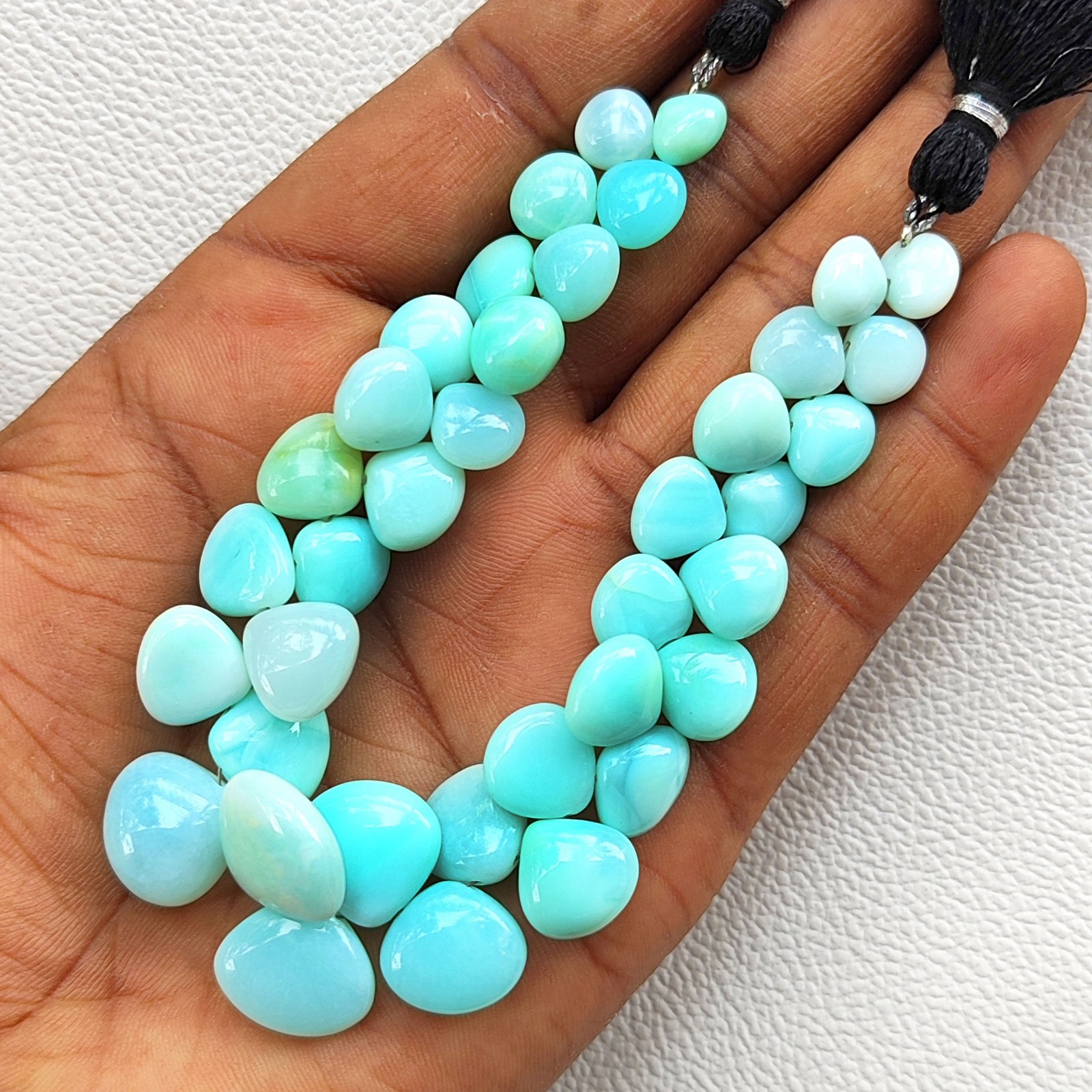 Peruvian Blue Opal Smooth Heart Beads 7-13mm Gemstone Beads 7″ Strand