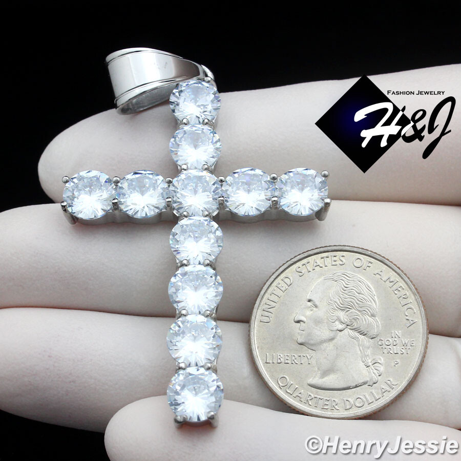 18″-40″MEN Stainless Steel 5mm Silver Box Link Chain ICY CZ Cross Pendant*IP138