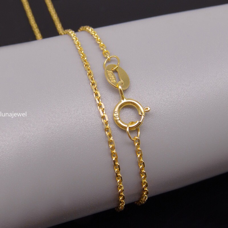 Solid Real 18K Yellow Gold Chain Rolo Cable O Link Women Necklace 16-18inch