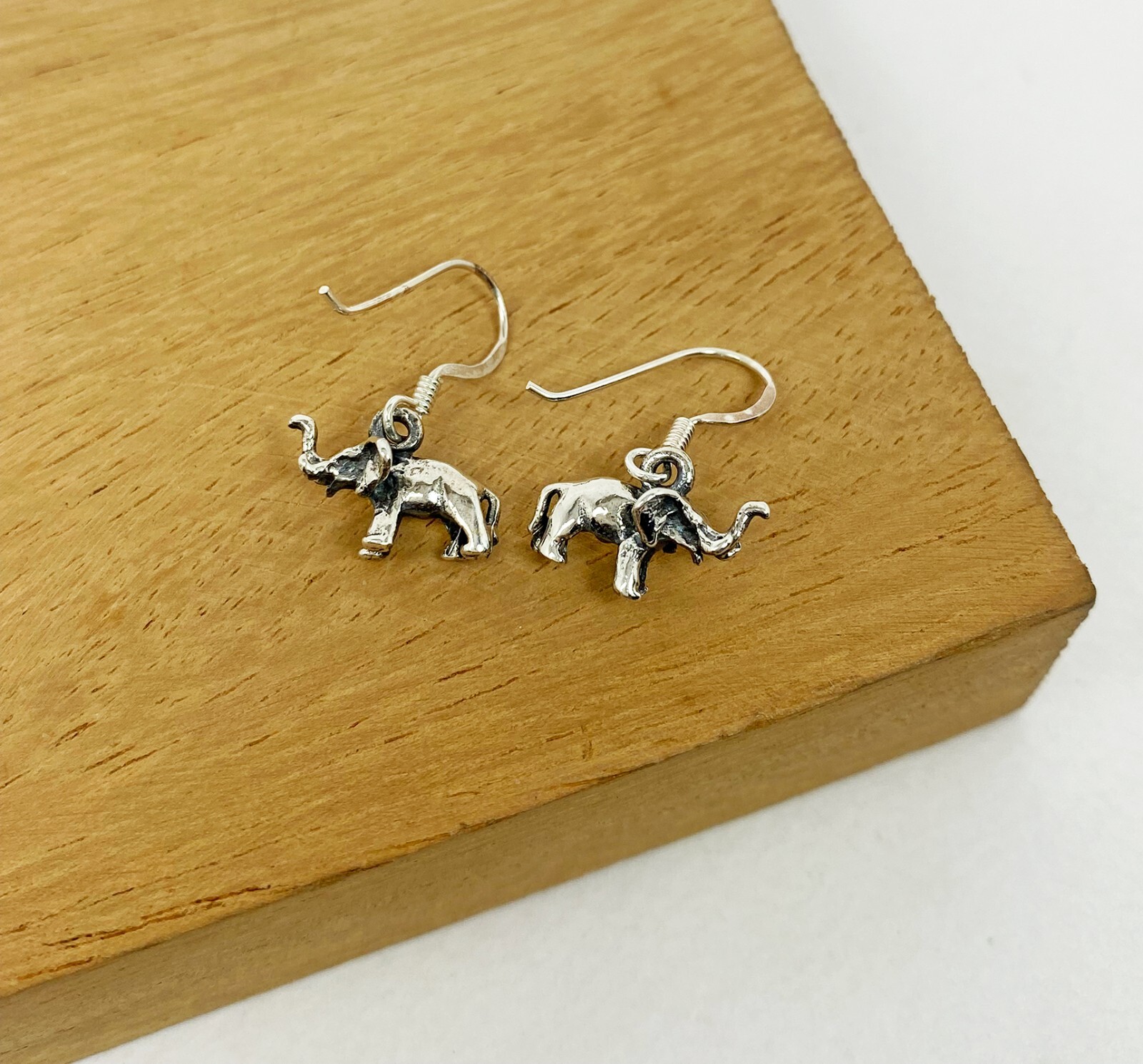 Minimalist Elephant Drop Earrings 925 Sterling Silver, Handmade Safari Jewelry