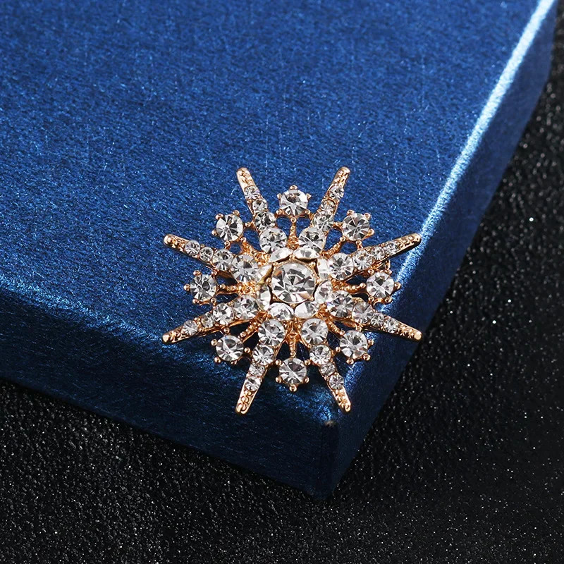 Men’s Starburst Crystal Brooch Pin Gold Luxury Suit Lapel Jewelry Gift