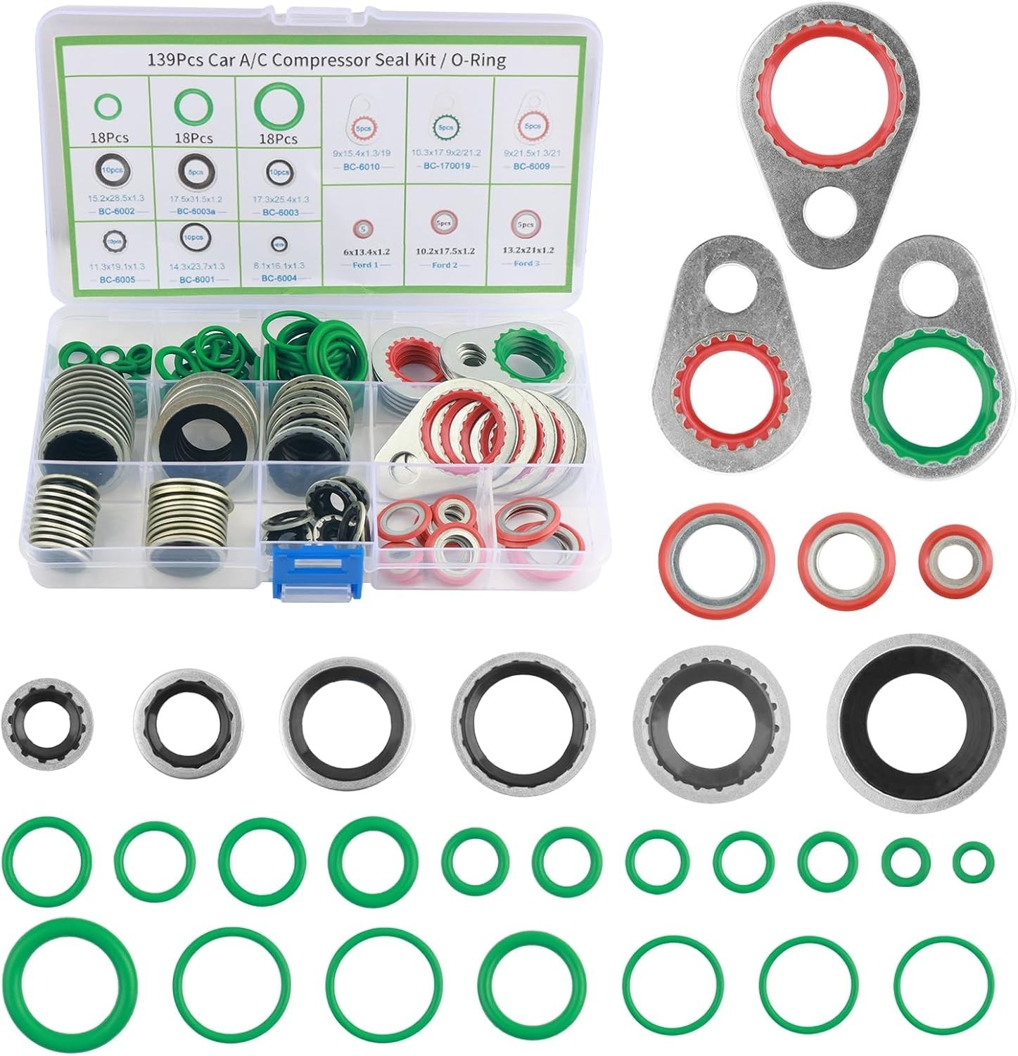 139PCS AC O Ring Kit Contains 30 Sizes,Durable A/C O Ring Assortment Kit with…