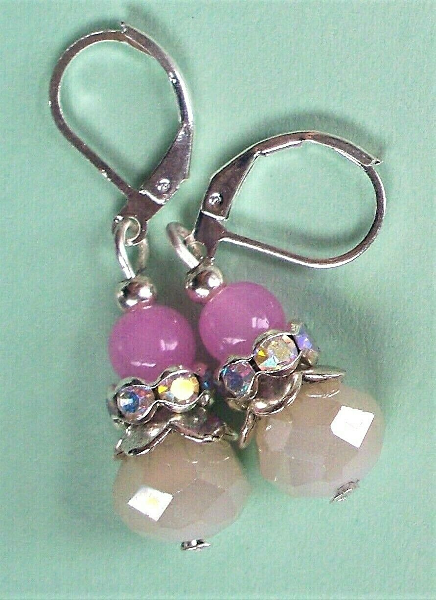 PINK BLUE JADE & CRYSTAL drops Leverback handcrafted YOU CHOOSE #450-6