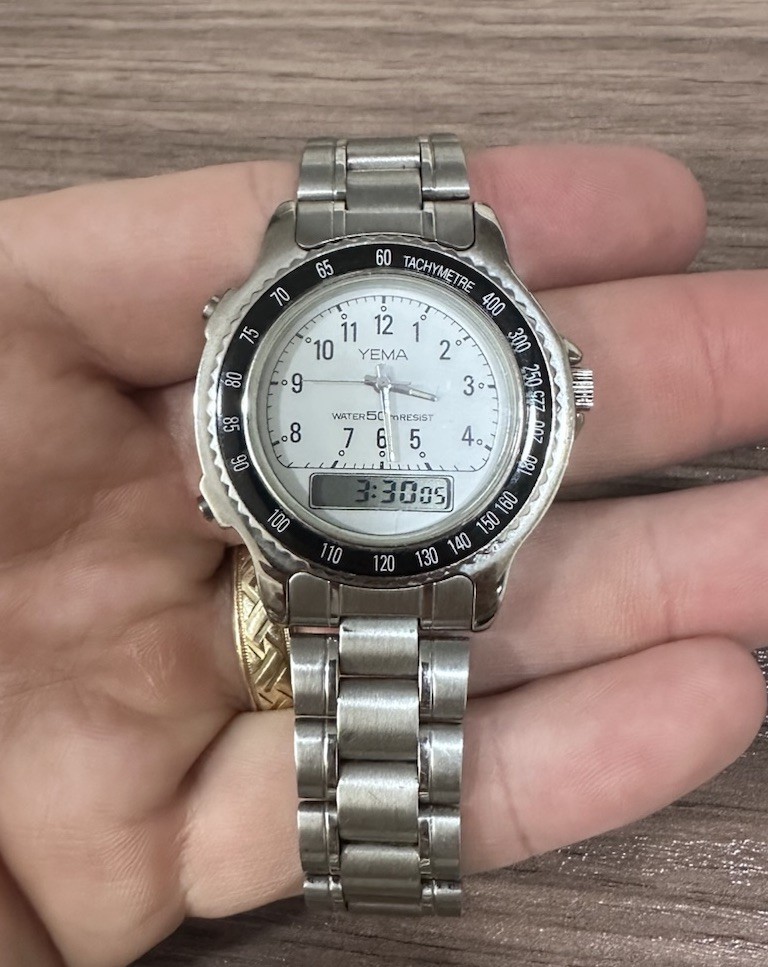 Yema 50th Anniversary Analog-Digital Stainless Steel Watch White Dial 50m Rare