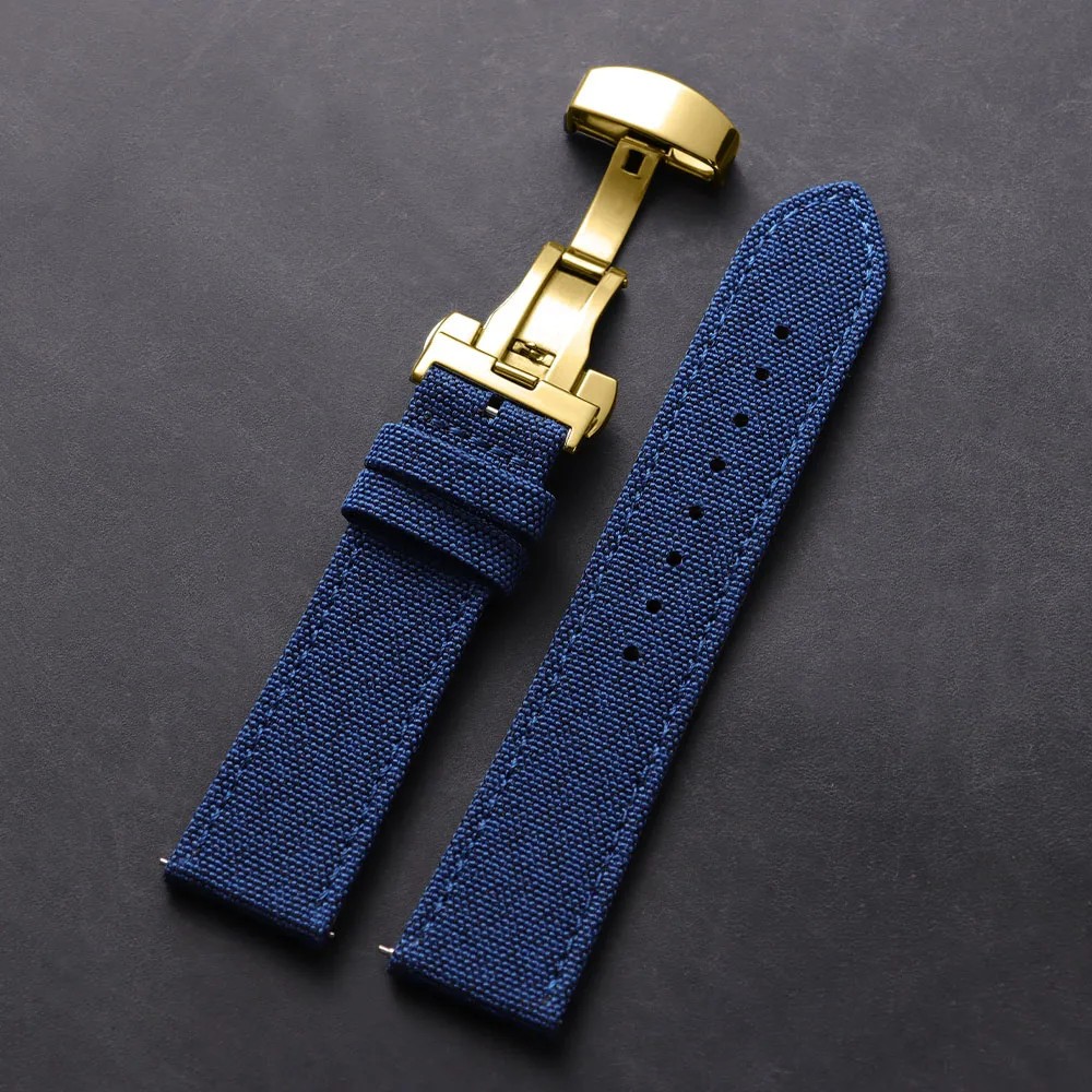 Quick Release Nylon Leather Strap 20/22mm Butterfly Buckle for Omega Seiko