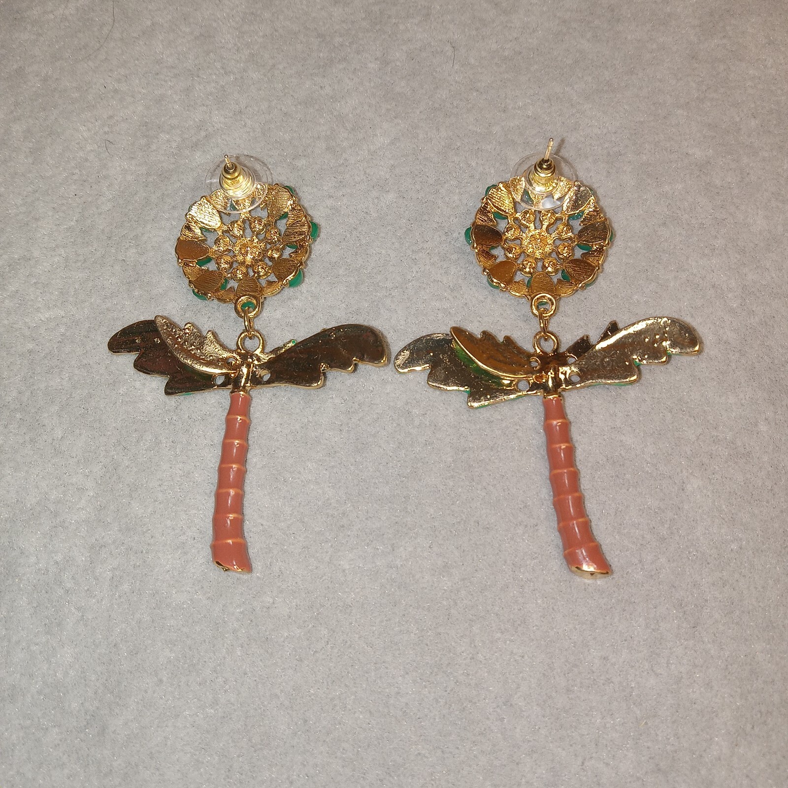 Palm Tree Flowe Jewelry Stateme Earrings Rhinestone Enamel Unique Rare Tropical