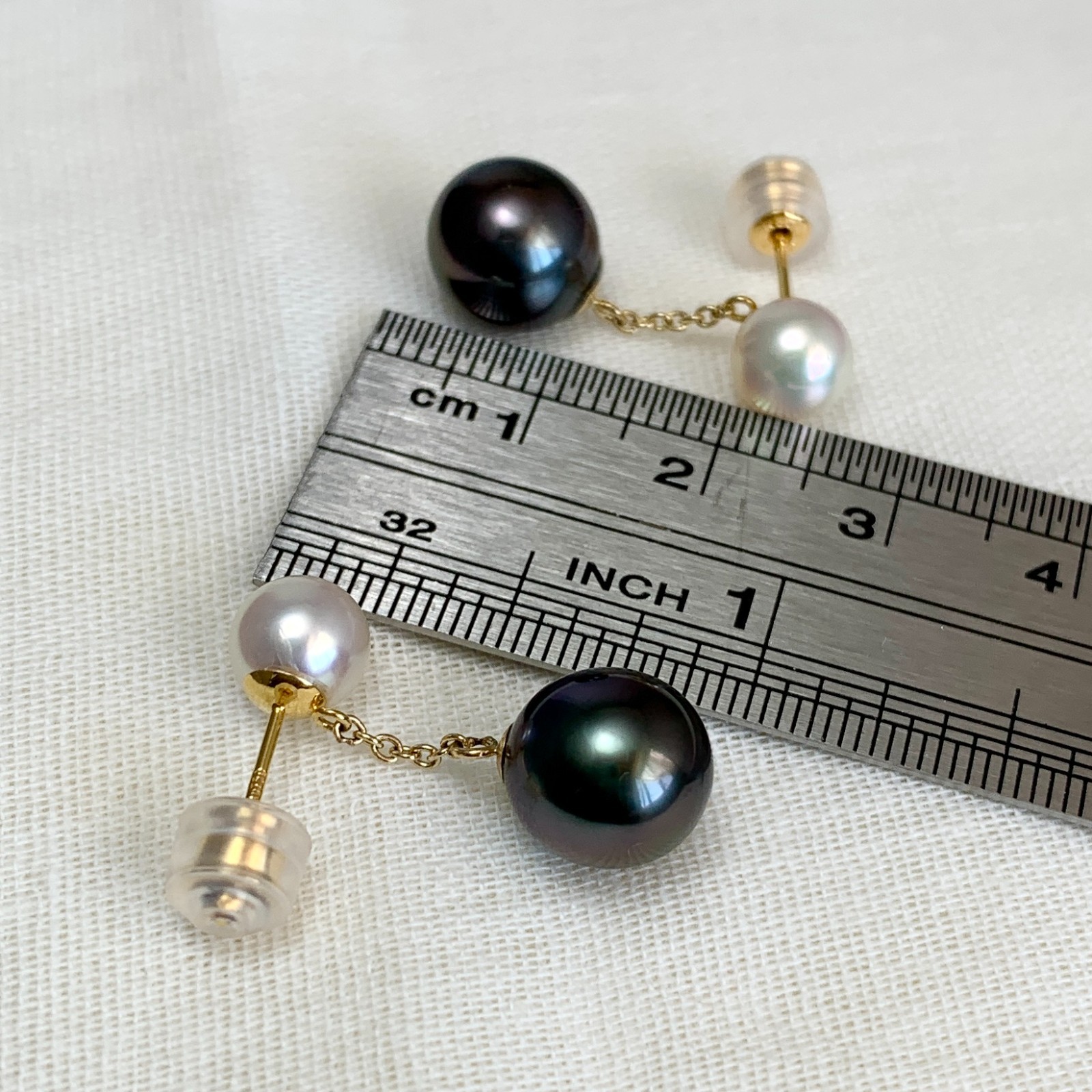 7/9.5mm Multi-Pearl Japanese Akoya/Tahitian Pearl Earrings 18k Solid Yellow Gold