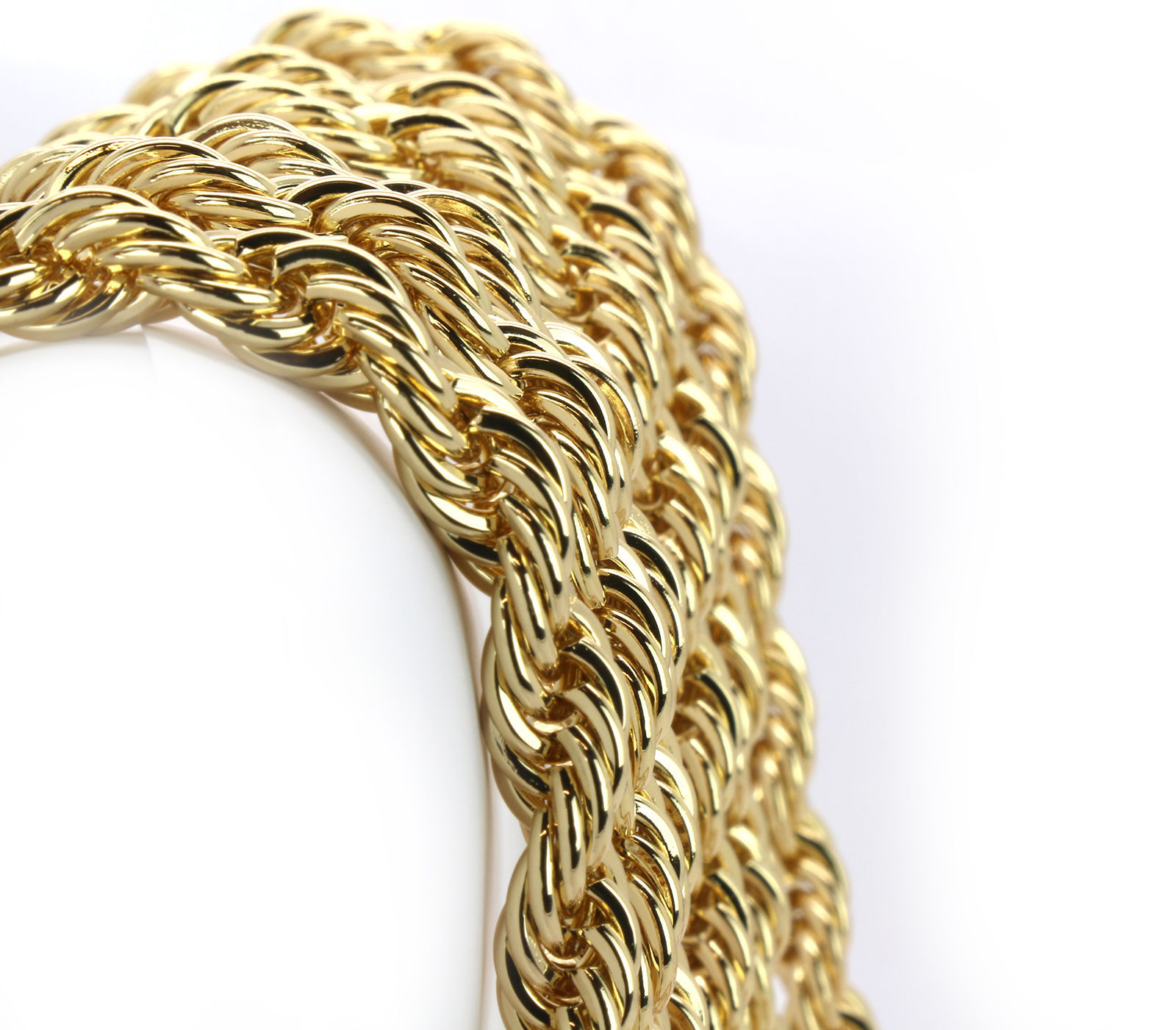 Men’s 24K Gold Plated Two 10mm 30″ Thick Rope Chain Hip Hop Style Necklace Set
