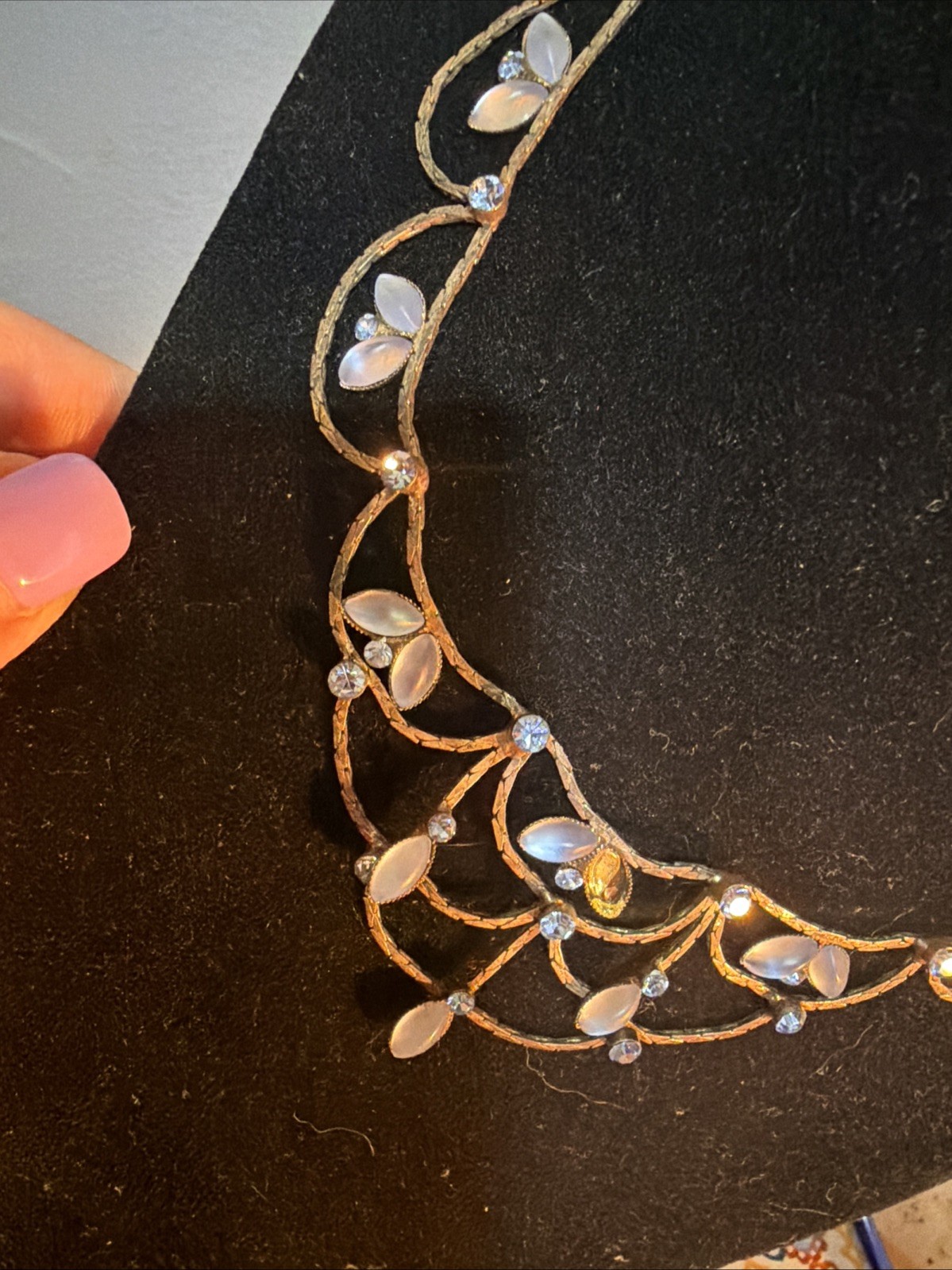 ANTIQUE EDWARDIAN MOONSTONE NECKLACE 18kgp CHAIN Hook CLASP 16” RARE Estate Find