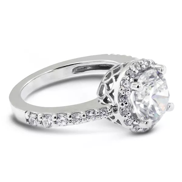 Side Stone Engagement Ring 14K Gold Halo 1.99 CT Round Lab-Grown Diamond F SI1