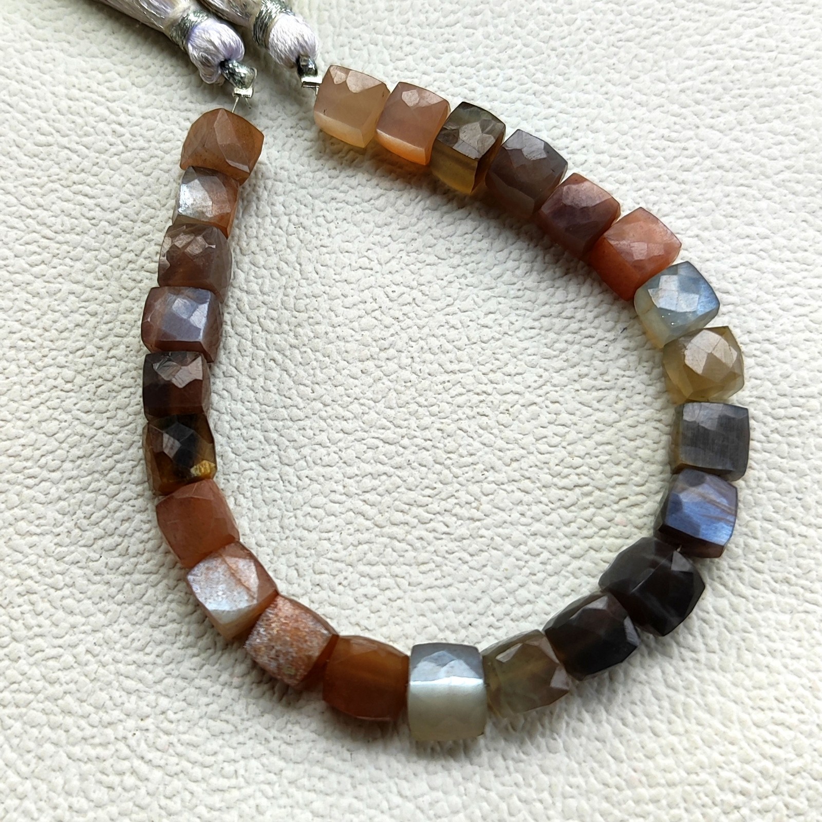 Multicolor Moonstone 7.5mm Faceted Cube Bead 7 Inch Strand Natural India Gems