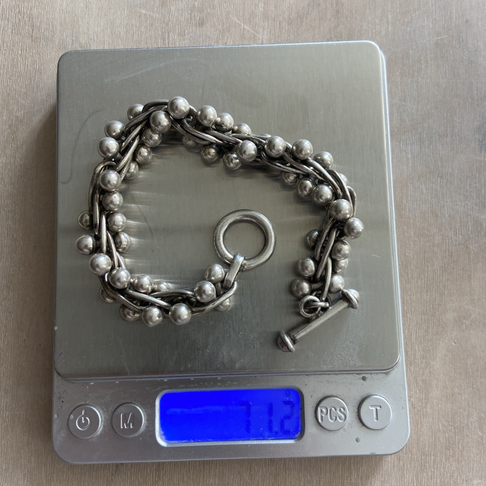 MEXICO 925 Sterling Silver Ball Link Bracelet Toggle Clasp 71.2g Vintage DNA