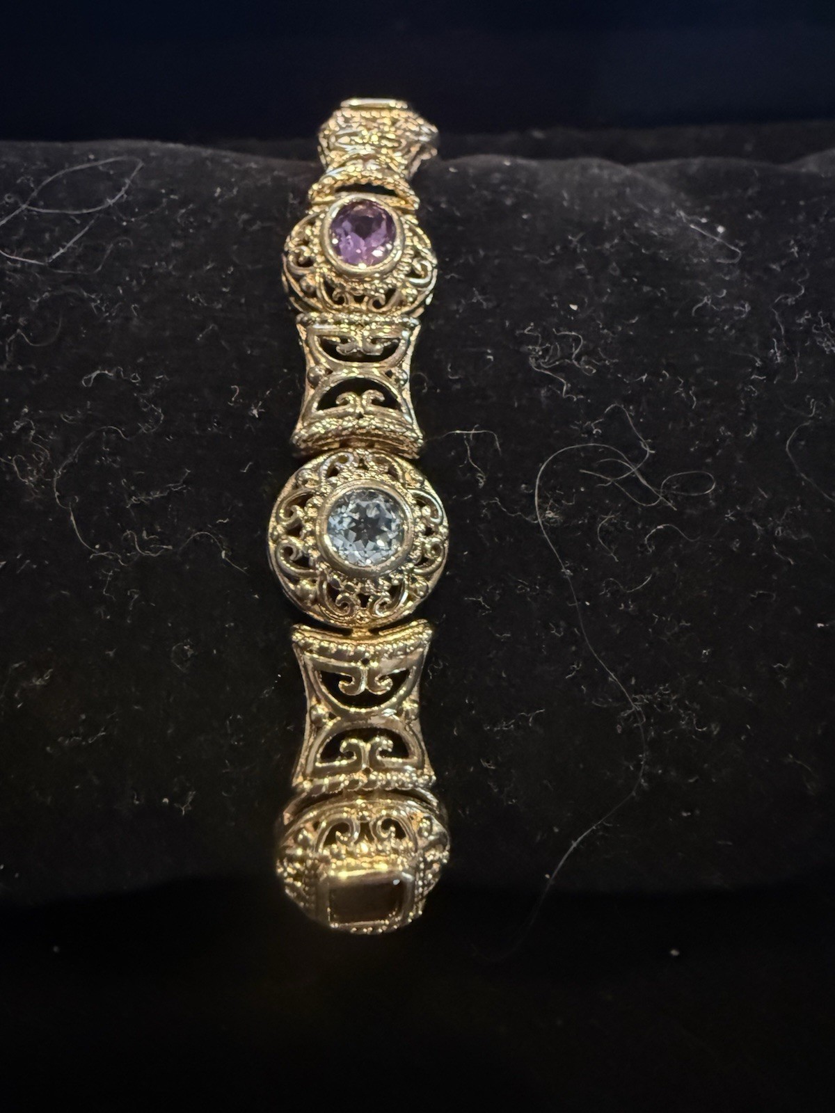 Designer Silver Ornate Silver Bracelet With Semi Precious Gens