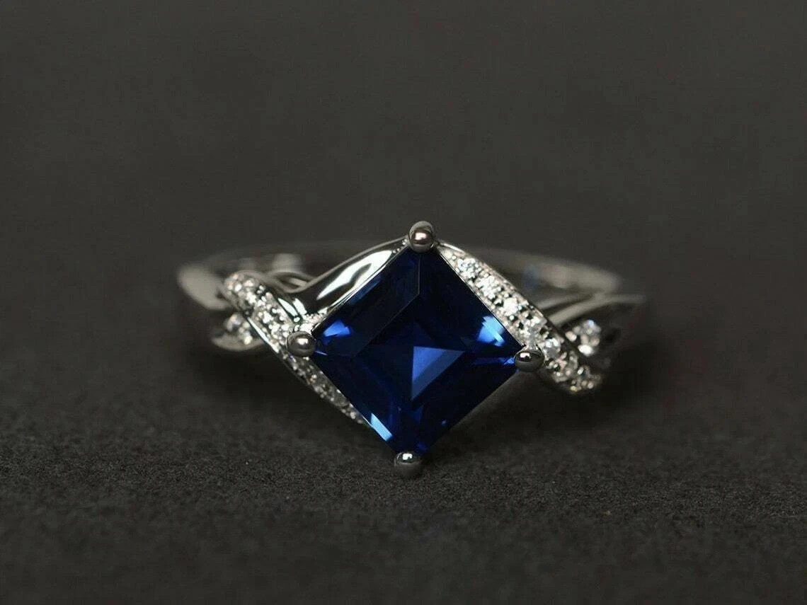 2Ct Princess Cut Lab Created Sapphire Women’s Wedding Ring 14K White Gold Plated