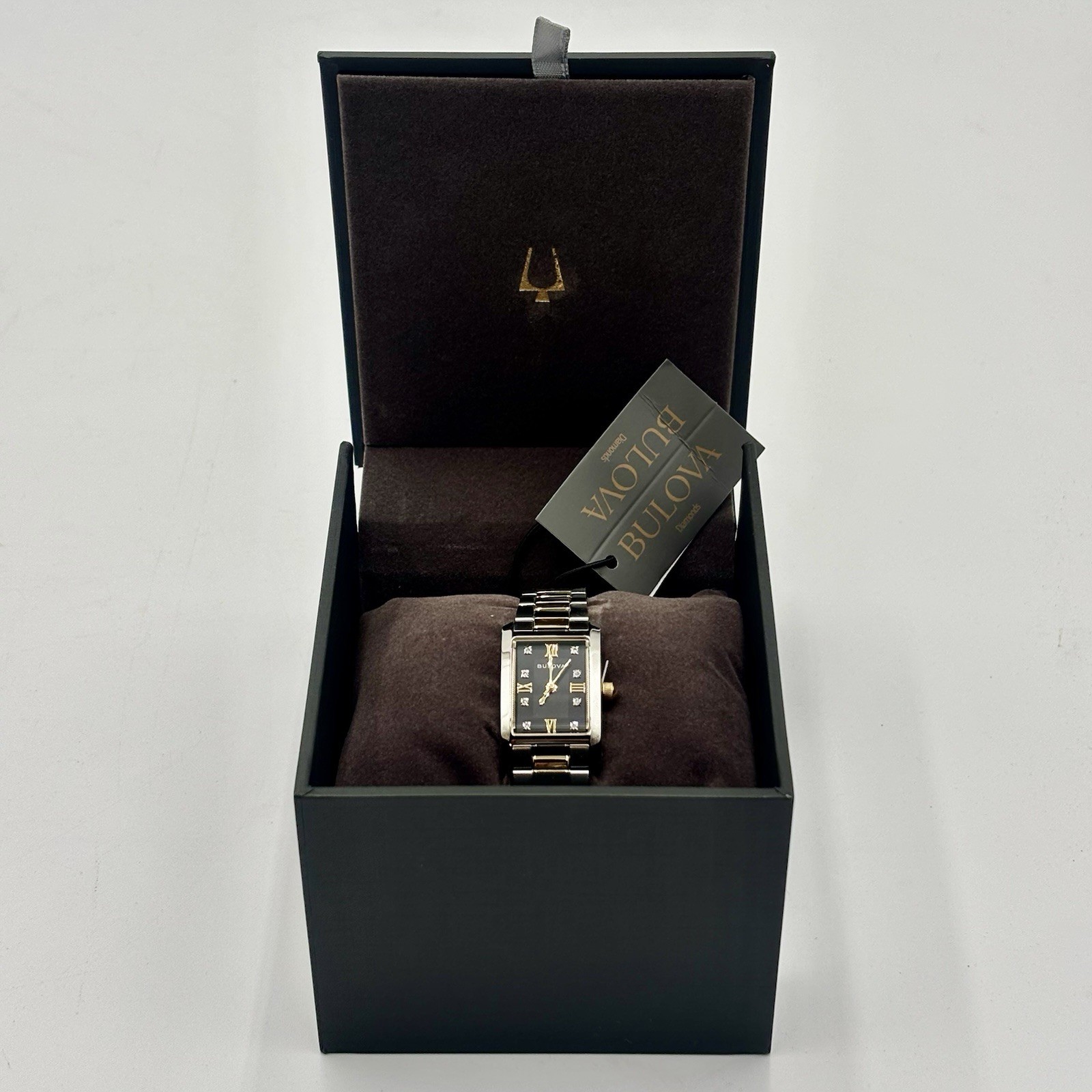 NEW Bulova Classic Diamond Ladies Tank Rectangular Watch 98P230 Two Tone Quartz