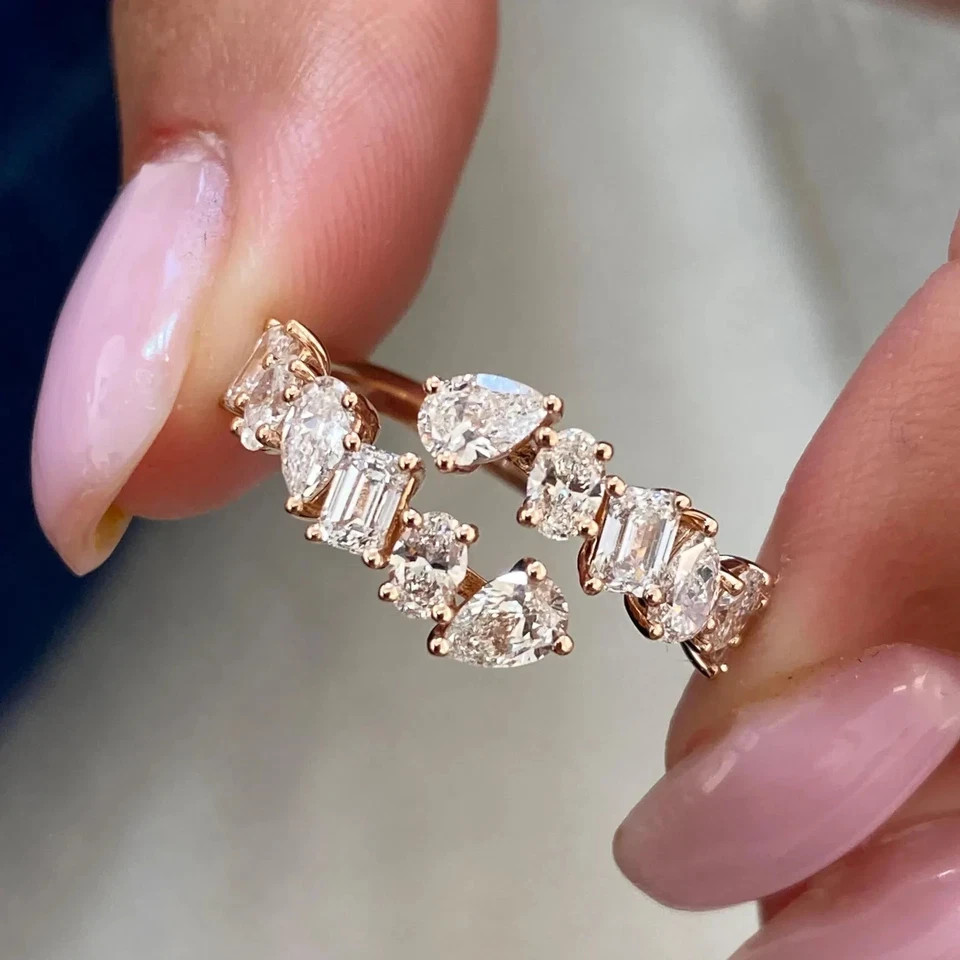 Wedding Diamond Band Multi Shape Cut 1.20 Ct 14k Rose Gold Lab Grown VVS E F CVD