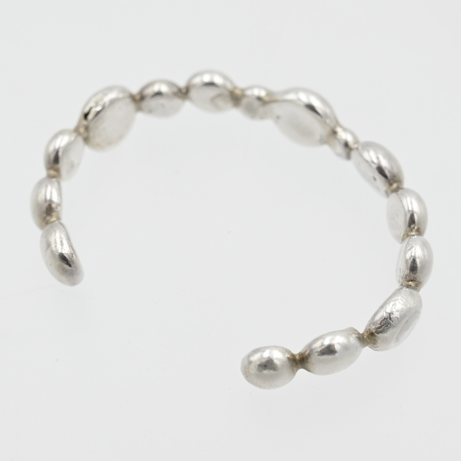 Heavy Cast Sterling Silver Organic Pebble Modernist Bubble 6″ Cuff Bracelet