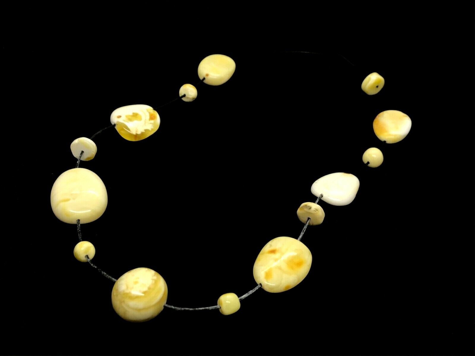 AMBER NECKLACE Gift Luxury Royal Yellow White BALTIC Beads Black Cord 30g 15365