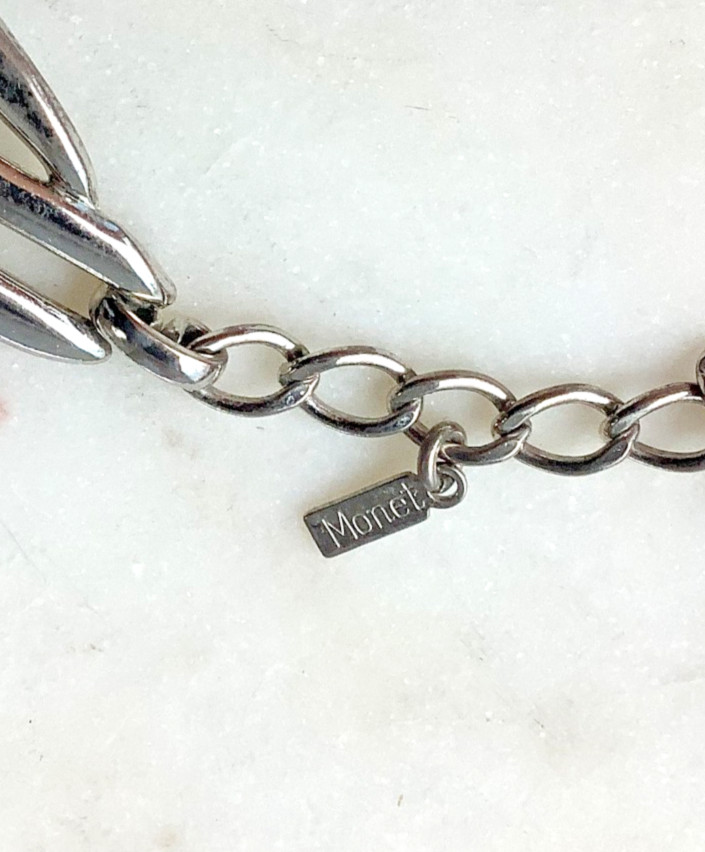 Vintage Monet Necklace Retro 1980’s Choker Silver Tone Heavy Links Adjustable