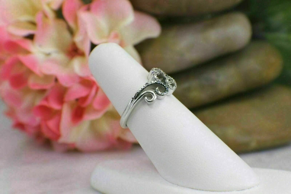 Valentine Gift 925 Silver Lab Created Jane Seymour Open Hearts Diamond Ring