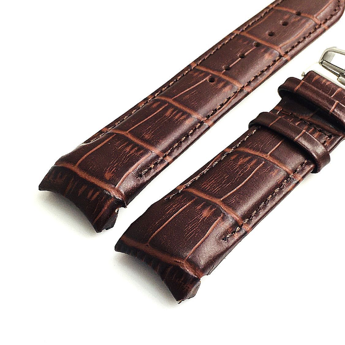 Brown Curved End Croco Leather Replacement Watch Band Strap Butterfly Clasp 1542