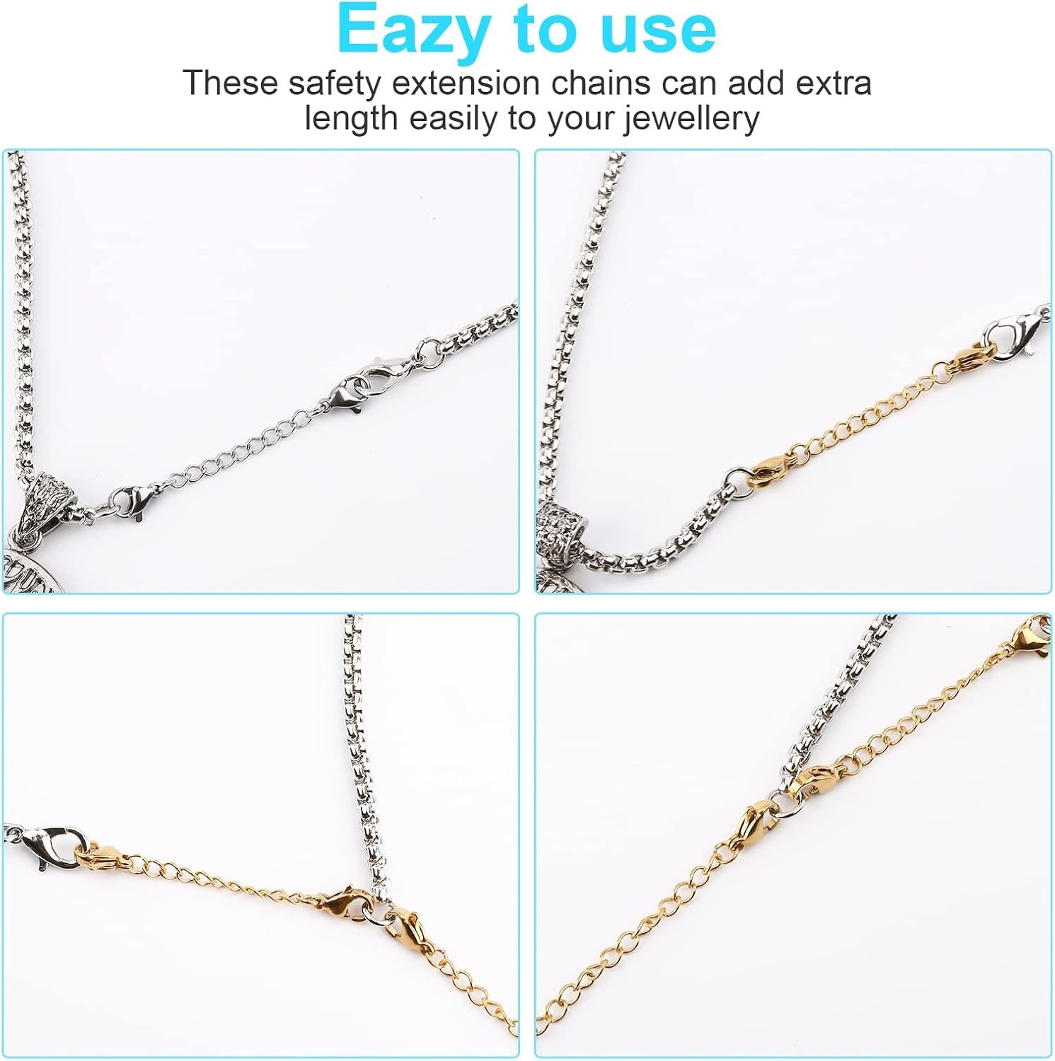 12-Piece Stainless Steel Necklace Extenders – Multiple Lengths, Silver