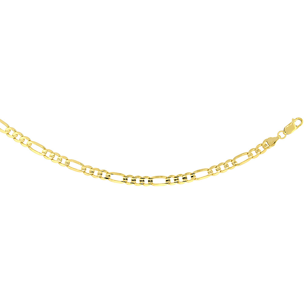 10k Solid Yellow Gold Figaro Chain Necklace 2.23mm-10.25mm Sz 16-30 Inches