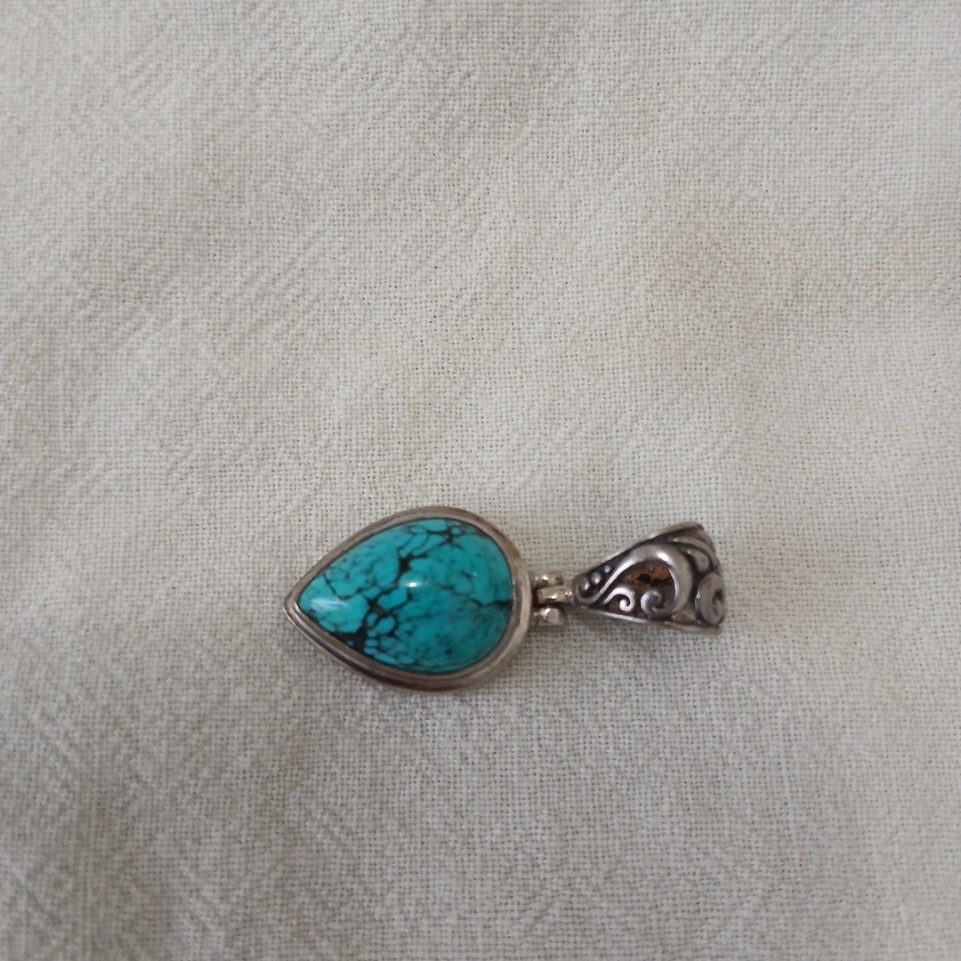 Vintage Turquoise Teardrop Necklace Pendant Stamped “925”