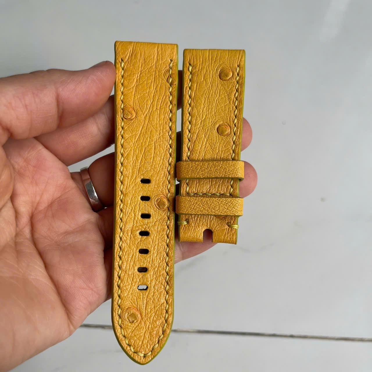24mm/22mm Padded Yellow Genuine OSTRICH Leg LEATHER SKIN WATCH STRAP BAND