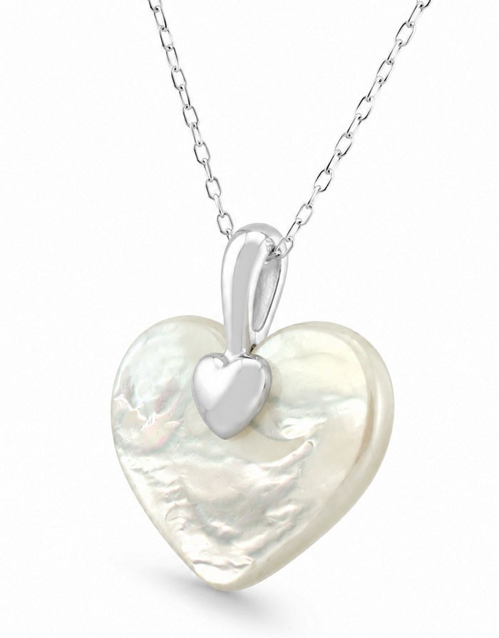 GENUINE ABALONE HEART PENDANT NECKLACE SOLID .925 STERLING SILVER – New With Tag