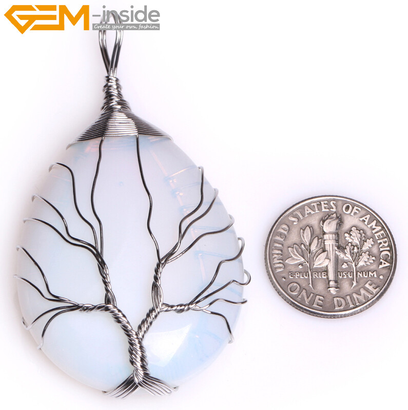 Natural Tree Life Sandstone Aventurine Jewelry TearDrop Pendant Necklace Reiki
