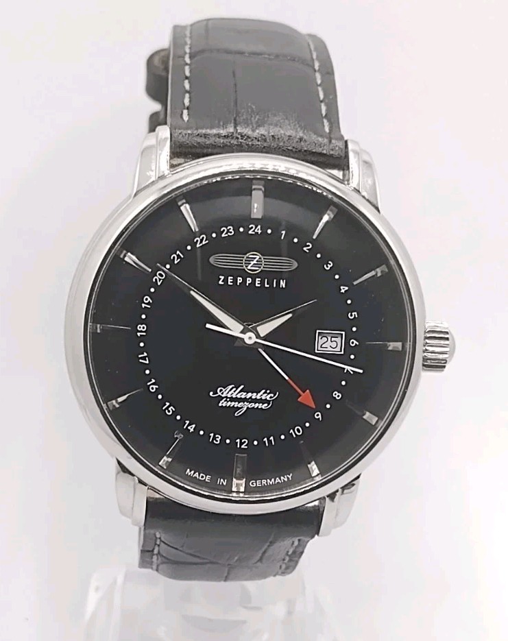 Zeppelin Atlantic Timezone GMT Quartz Watch 40mm Case, Black Dial Ref: 8442-2