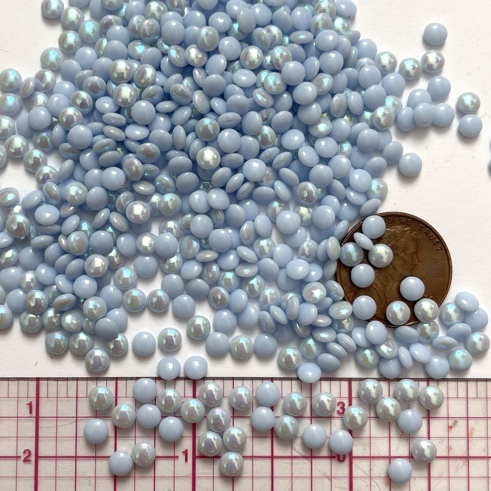 48 Vintage AB Baby Blue Cabochons 4mm Glass West German SS17 Stones C6-52