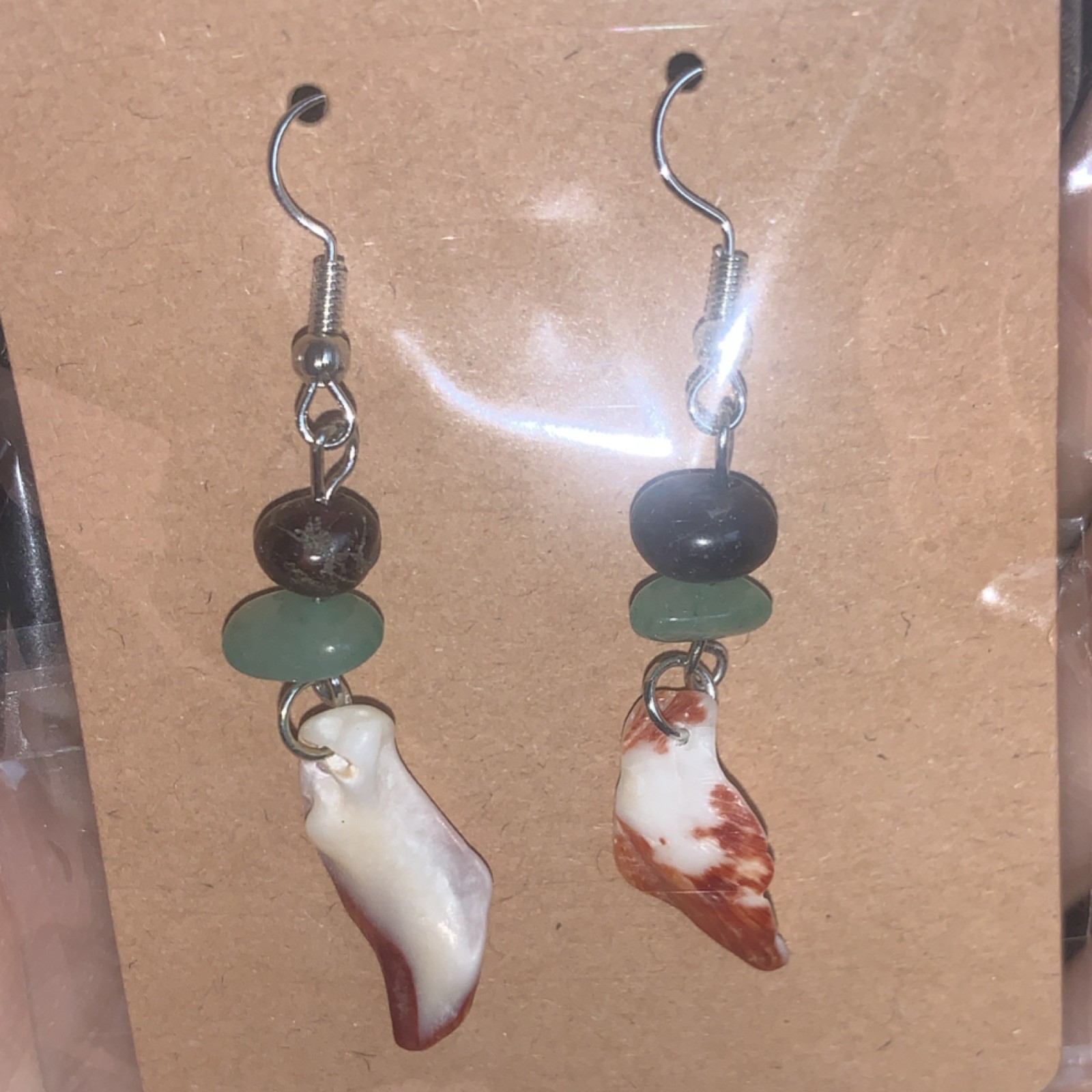 Handcrafted Shell Stone Beaded Dangle Earrings Multicolor White Red Chip Hook