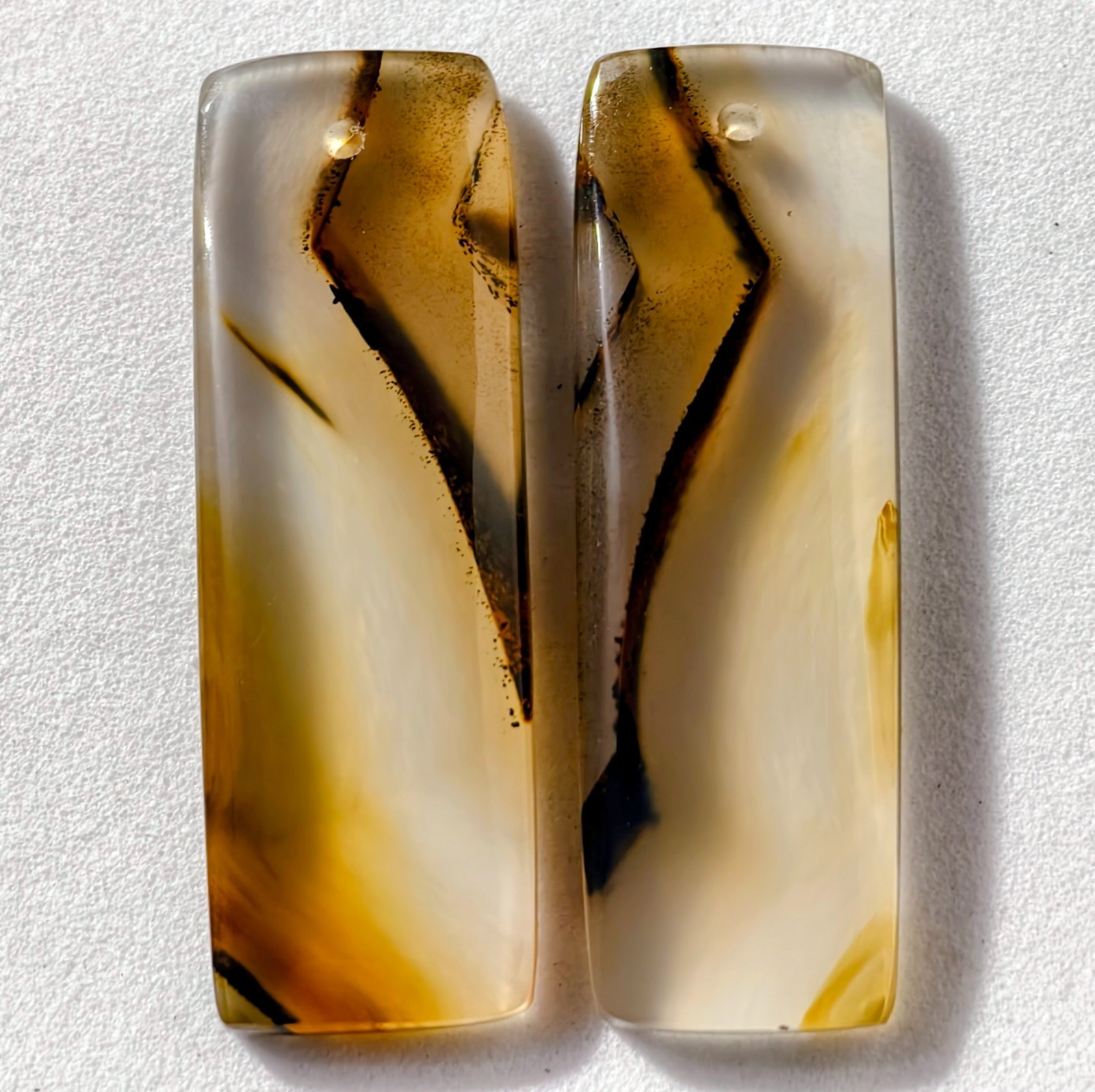 28 Cts Natural Montana Agate Drilled Match Pair Cabochon Gemstone 32.8 X 10.9 MM