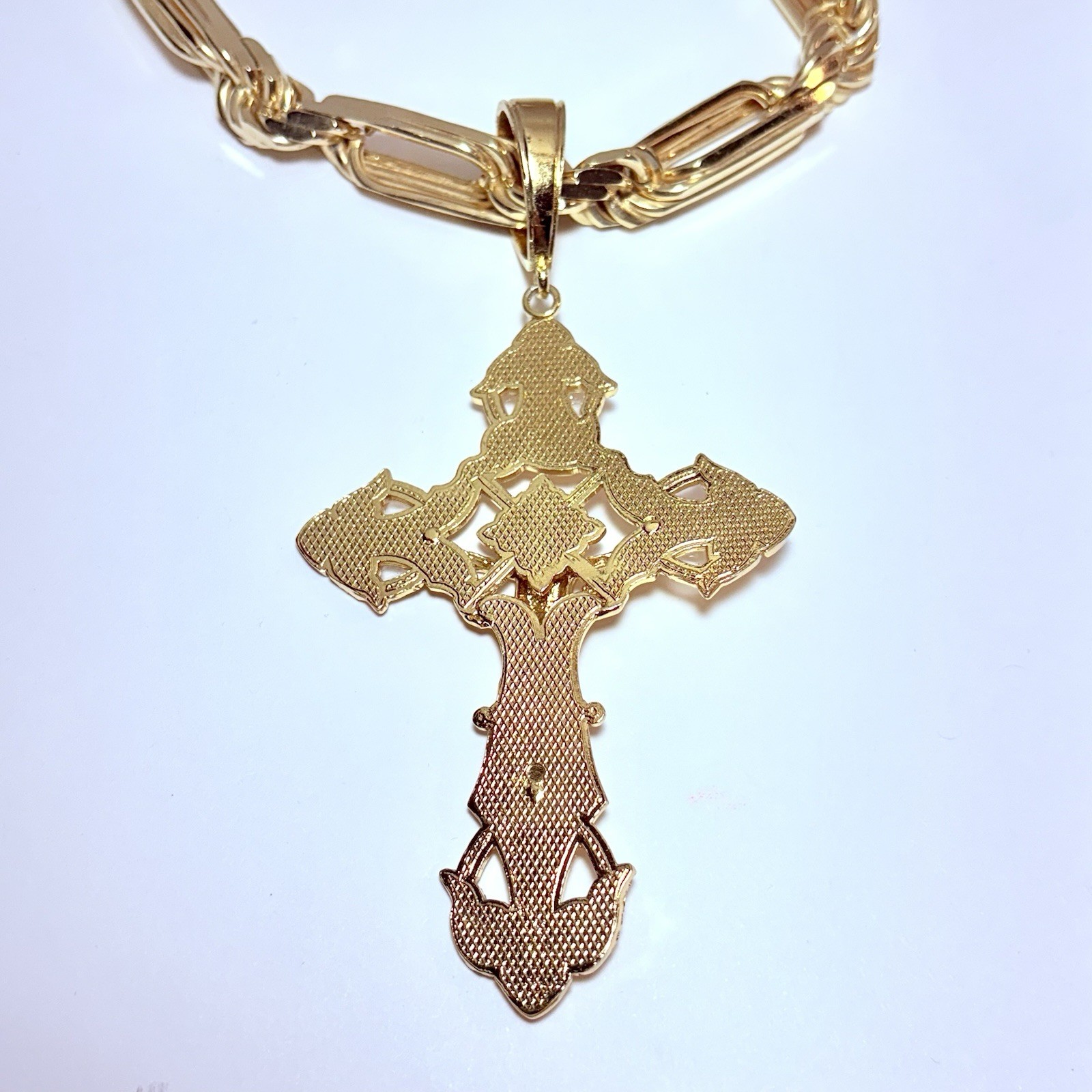 Italy Sterling Vermeil Cross Pendant 14mm 30″ Milano Figarope Necklace 396g