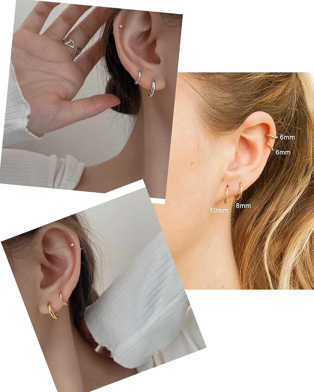 316L Surgical Stainless Steel Huggie Hoop Earrings 6Mm 8Mm 10Mm 11Mm 12Mm 14Mm H